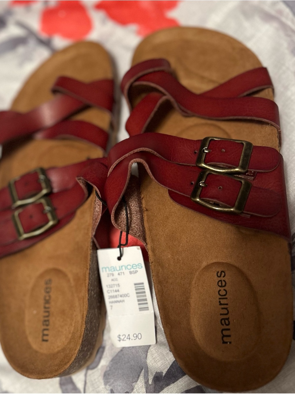 Maurices Red Double-Strap Buckle Sandals